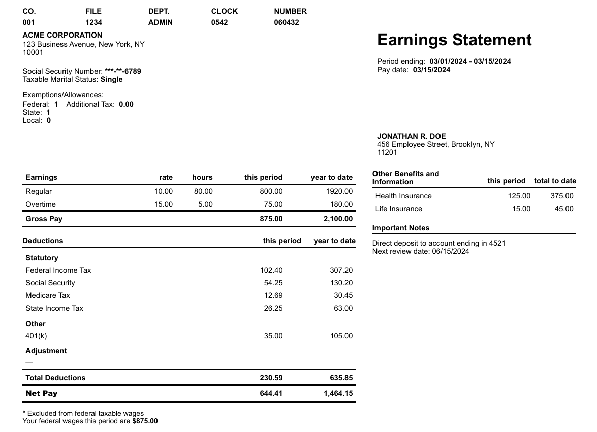 Professional CleanPaystubs Report